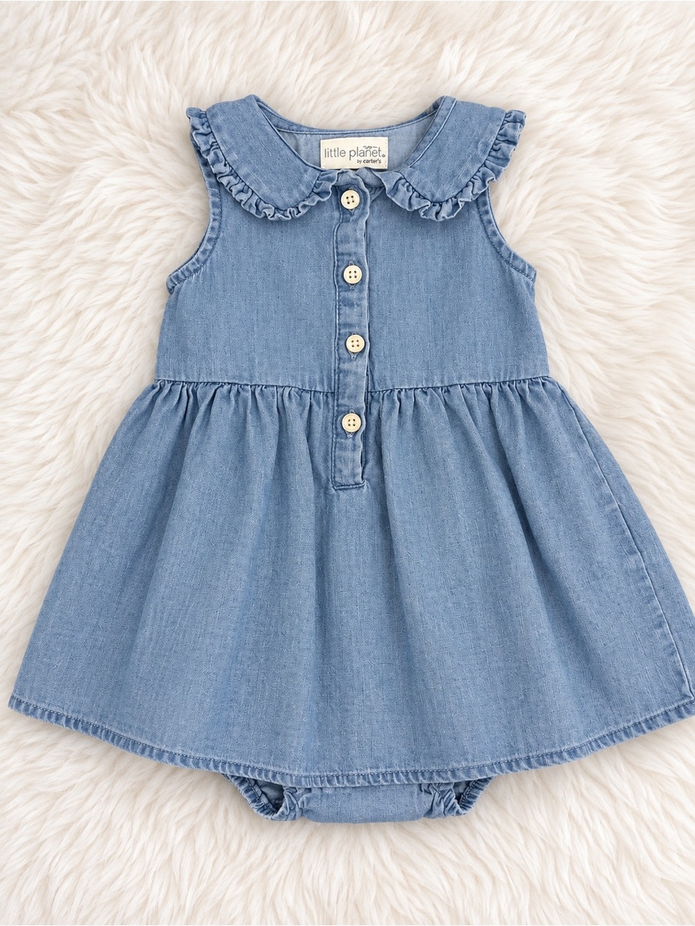 Carter's Light Blue Denim-Style Ruffle Collar Dress
